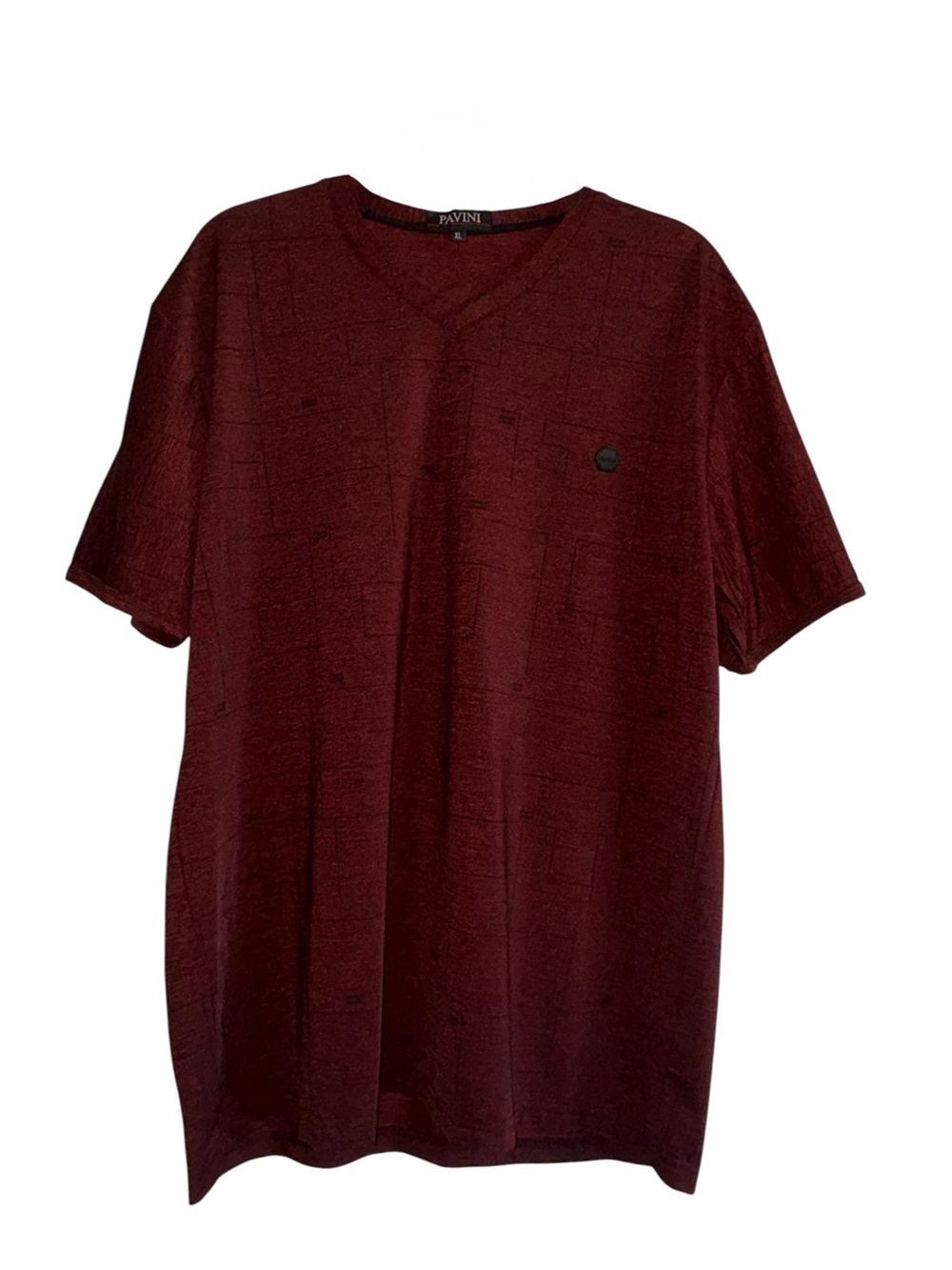 Men's PAVINI Burgundy V-Neck Short Sleeve Shirt